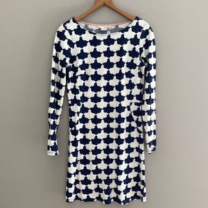 BODEN Size 4 White and Navy Long Sleeved Boden Dress